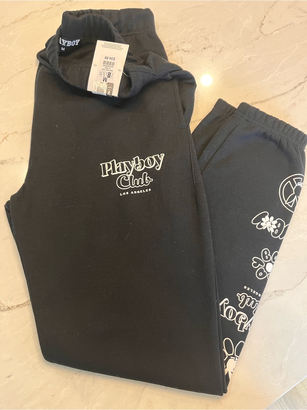 PLAYBOY Black Joggers with White Playboy Club Graphics